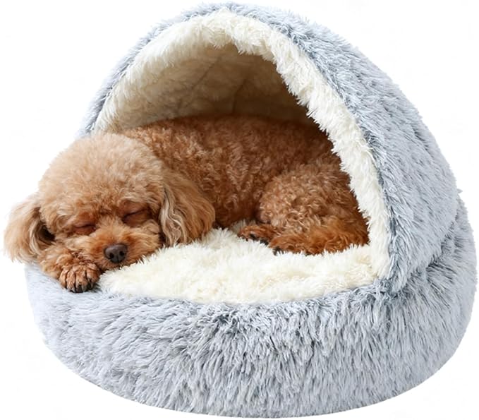 Dog Bed, Dog Bed with Cover Cave, Dual Comfort Design, Pet Bed for Small/Medium/Large Cats and Dogs, Anxiety Relief, Durable & Chew-Proof, Improves Sleep & Behaviour (Gray, 32in)