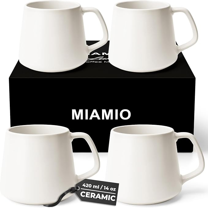 MIAMIO - Coffee Mugs Set of 4, Large - Luxe | Large Ceramic Coffee Mugs