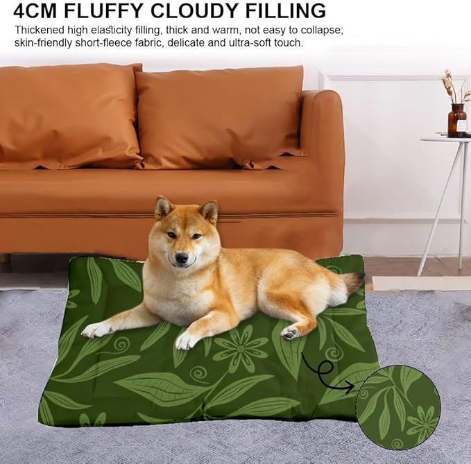 Dark Green Botanical Dog Beds & Furniture Outdoor Washable Dog Mat Machine Washable Crate Pads Bed Crate Non-Slip Bedding Outdoor Bed Patio Mat Pillows for Large Dogs Indoor 36X24 Inch