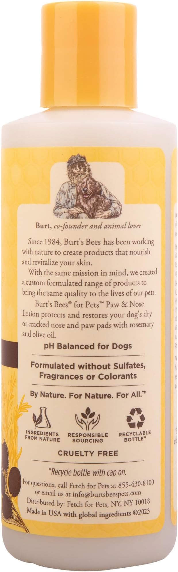 BURT'S BEES FOR PETS Dog Paw and Nose Lotion with Rosemary and Olive Oil, Moisturizing Paw Balm for Dry Cracked Pads and Dog Nose Butter Moisturizer, Paw Lotion for Dogs Skin Care, 4 Fl Oz