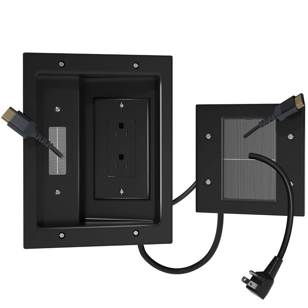 FORGING MOUNT in-Wall Cable Management Kit with Recessed Power Outlet Box,Cord Hider for Wall Mounted TV,Brush Plate,9.3ft Cord,–Easy,Safe Management for Organized TV and Home Theater Setups-Black