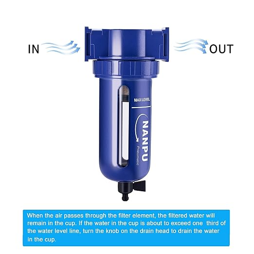 NANPU 1/4" NPT Compressed Air Filter, Zinc Alloy, 5 Micron Brass Element