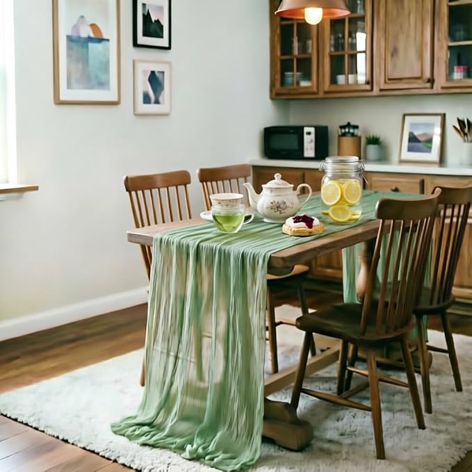 Sage Cheesecloth Table Runner 160 Inches 14 Ft Gauze Table Runner | Summer Boho