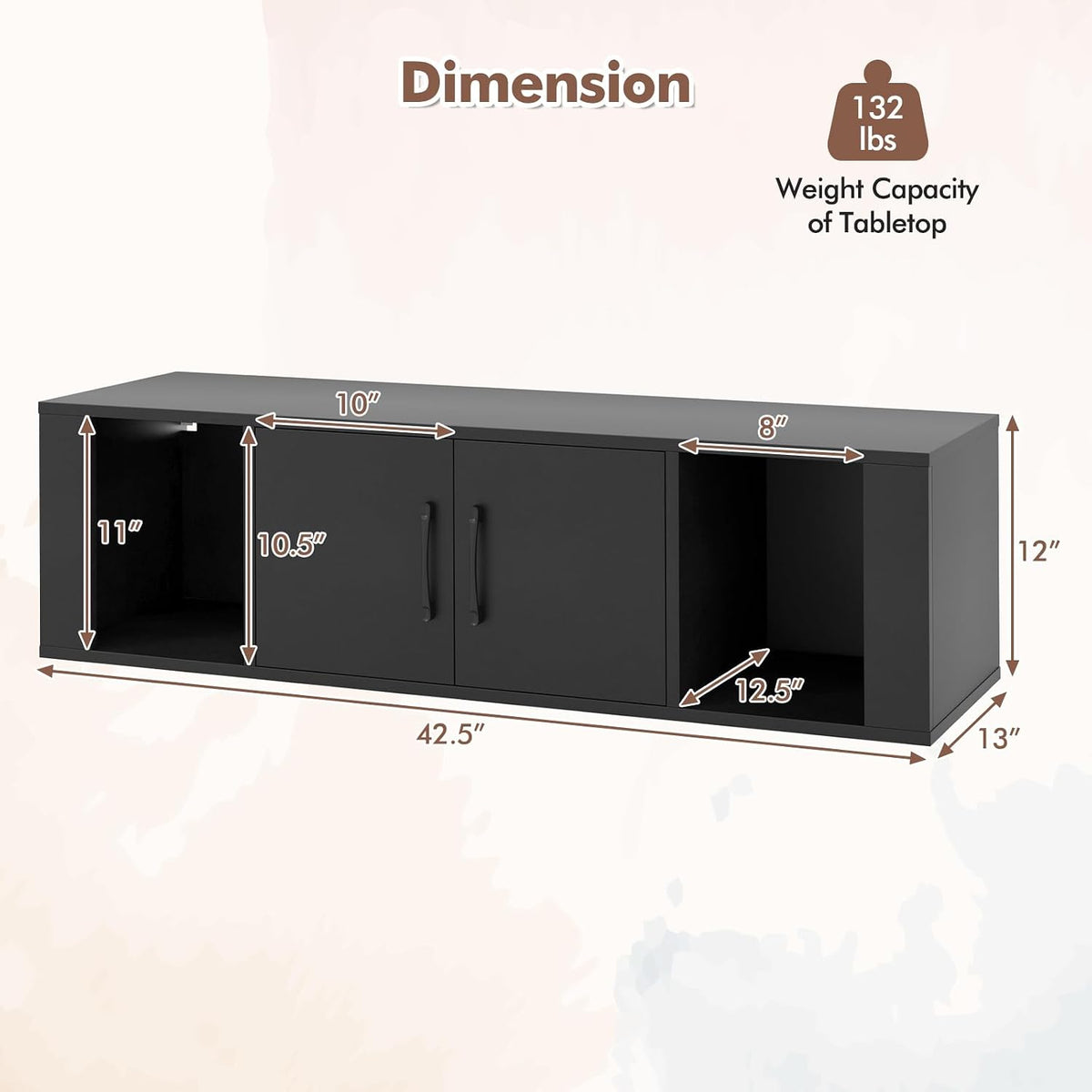 GIANTEX Wall Mounted Storage Cabinet, 2 Cube Floating Desk with Doors,Black