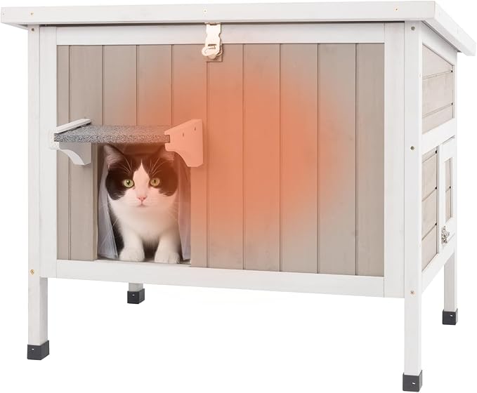 Insulated Outdoor Cat House,Wooden Cat House Weatherproof with All-Round Foam Insulation, 2 Doors, Feral Cats Shelter for Winter, 30.7''x21.6''x25.6''