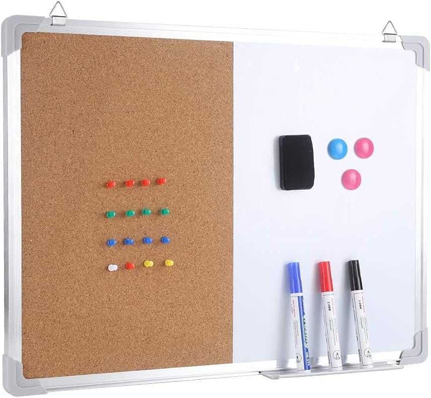 36x 24 '' Magnetic Dry Erase Board for wall Combo White Board Hanging whiteboard Half Cork whiteboard,3 Magnetic Markers,1 Magnetic Dry Eraser,