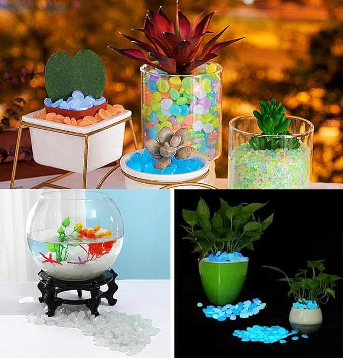 Glow in The Dark Stones 1000 Pcs Glow Pebbles Aquarium Rocks for Fish Tank Lawn Yard Garden Walkway Plant Pots (White)