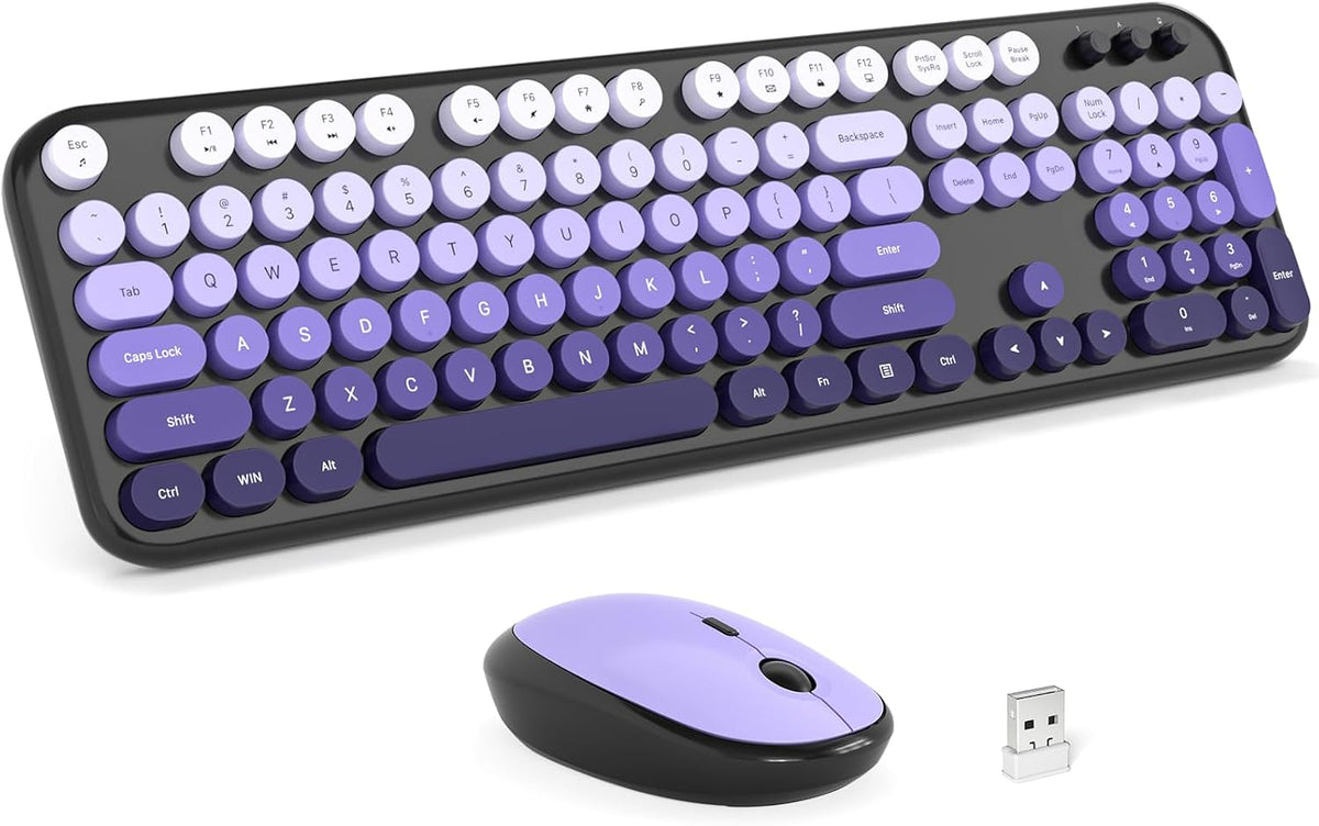 MOFII Wireless Keyboard and Mouse Combo - Blackpurple-Gradient Full-Sized Plug and Play Colorful Computer Keyboards - 104 Keys Round Keycap USB 2.4G Cute Keyboard for Windows/Laptop/Mac/Desktop/PC