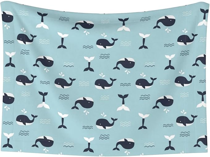 Reversible Plush Throw for Dogs and Cats, Whale in Ocean Pattern, Double Sided Blanket with Nubby Dot Side and Sleek Side Ideal for Cuddling Nesting Security