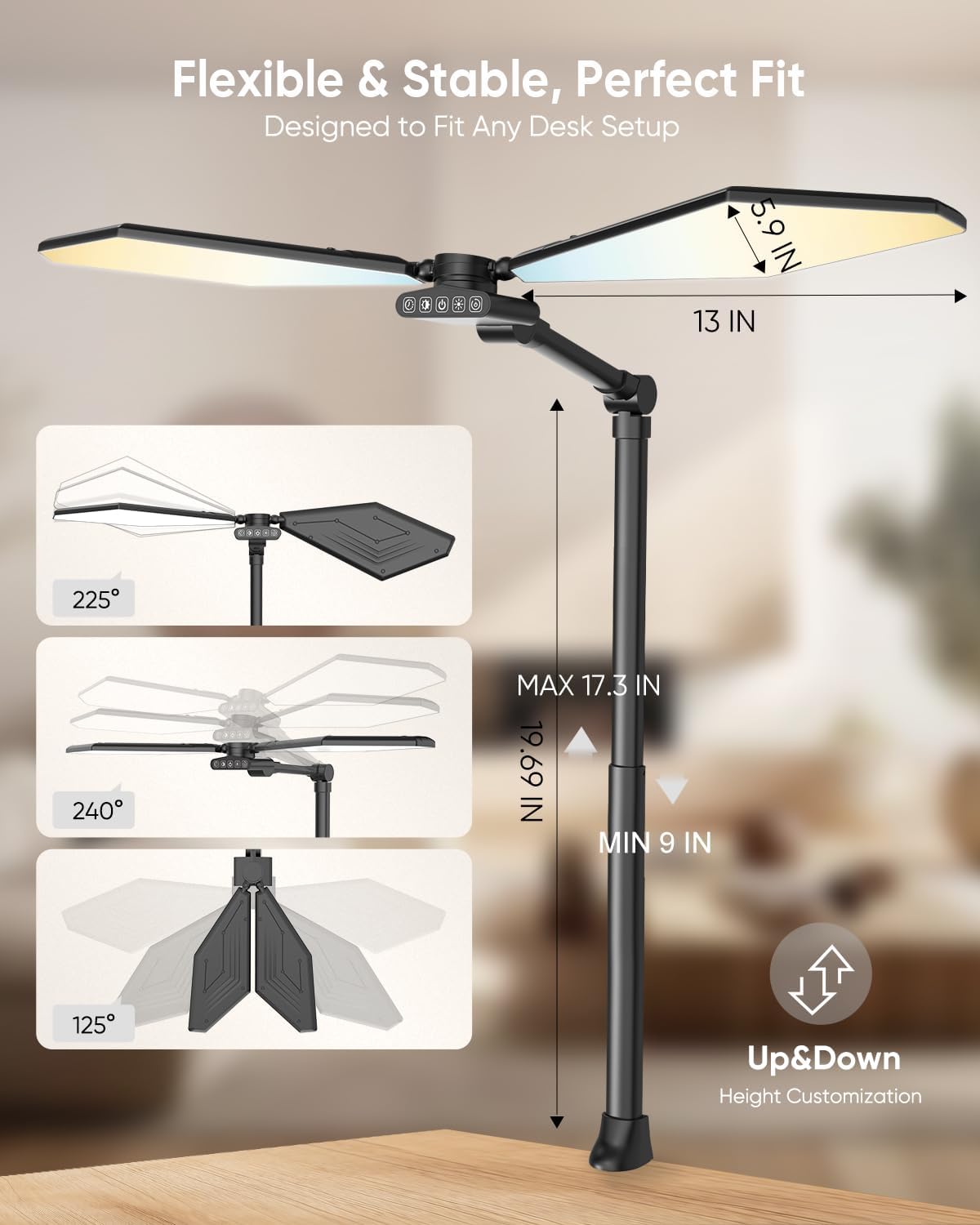 36W LED Desk Lamp with Clamp, Dual-Head Architect Lamp with Remote, Black