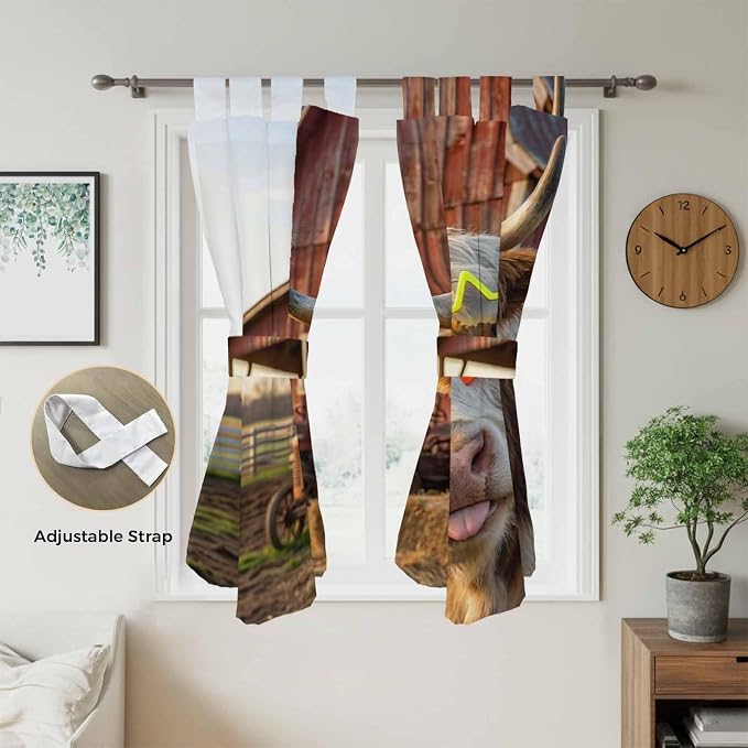 Farm Yaks Living Room Curtains 84 Inch Length, Window Curtains Tab Top