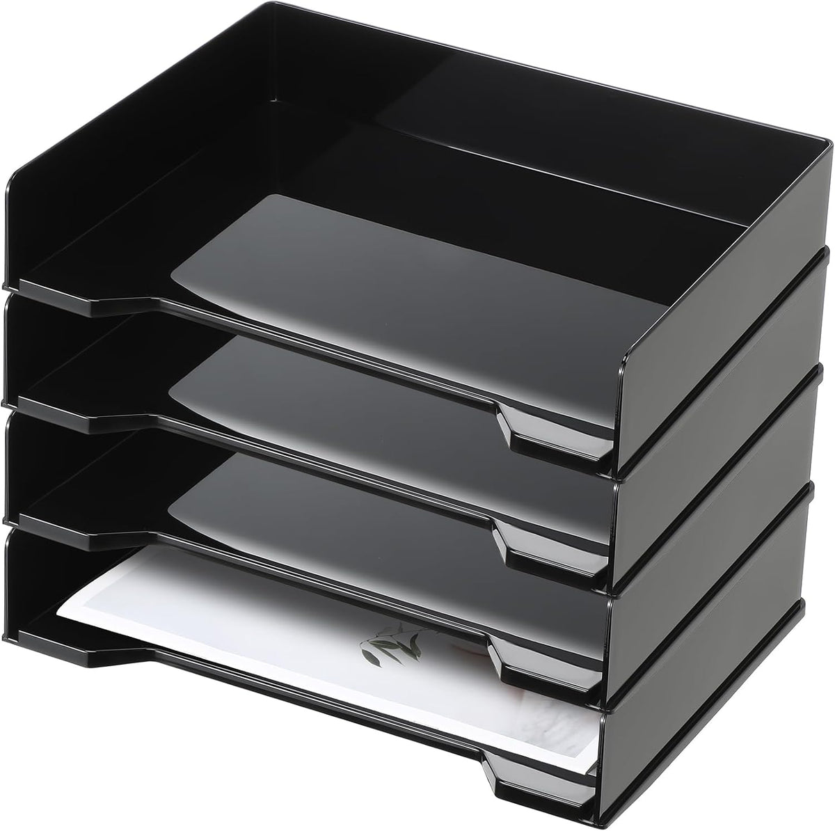 DoubleFill 4 Pcs Stackable Letter Tray Plastic Paper Tray, Black