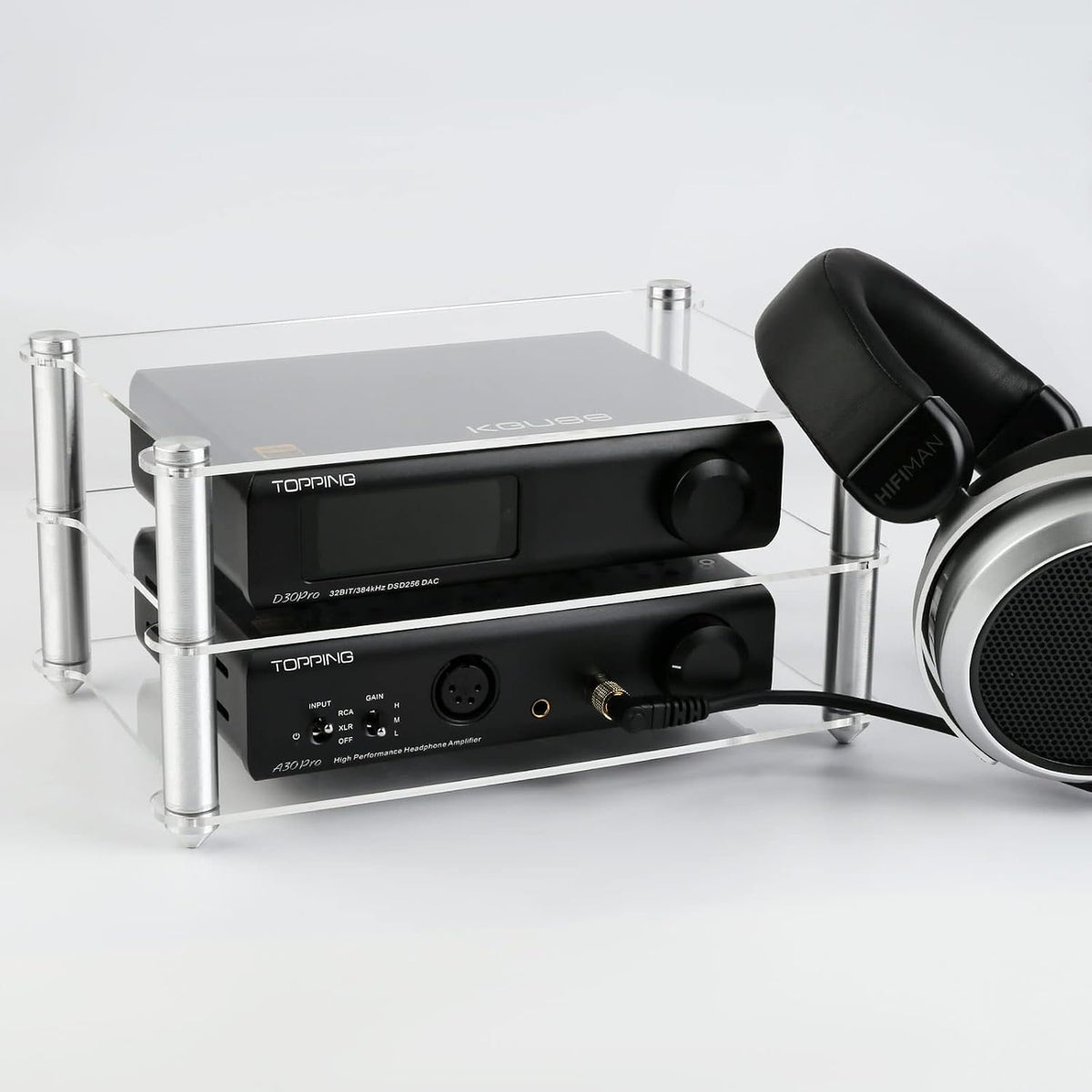 KGUSS Mini Audio Component Rack Acrylic 2-Layer Aluminium Holders Small Desktop Transparent Rack for HiFi Audio Equipment dac Amplifier Amp