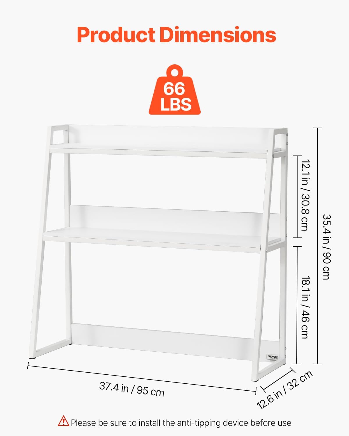 VEVOR Desktop Bookshelf, 2-Tier Desktop Storage Organizer, 37.4" x 12.6" x 35.4" Office Desk Storage Rack Display Shelf, Desktop Bookshelf Hutch with Anti-Slip Feet Pads for Office, Home & Dorm, White