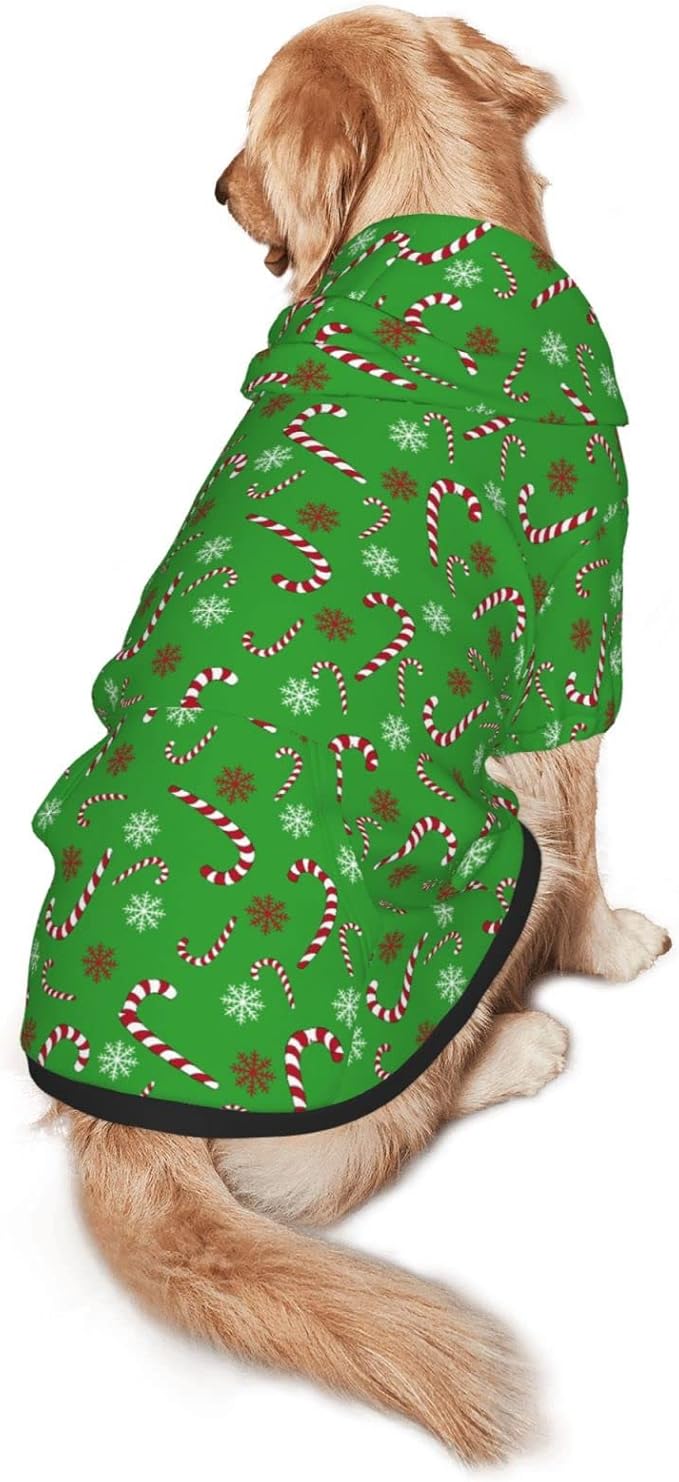 Green Candy Cane Hoodie,Christmas Cosplay Dog Clothes with Pocket and Hat Winter Clothes Sweaters X-Large