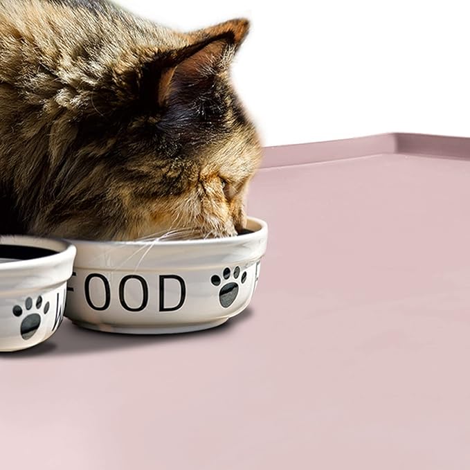 Dog Food Mat,Silicone Waterproof Food Tray,Non Slip Pet Bowl Mats Placemat,0.6" Raised Edge,Suitable for Most Small and Medium Sized Pets,18.5" x 11.5"