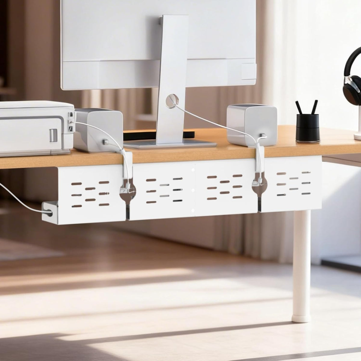 Univivi Under Desk Cable Management Tray, Cable Management, 32 inch, White