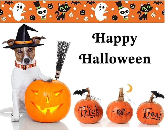 Halloween Dog Collar and Leash Set - Pumpkin Bat Ghost Pattern - Adjustable for Small Medium Large Dogs(Halloween Set,S)