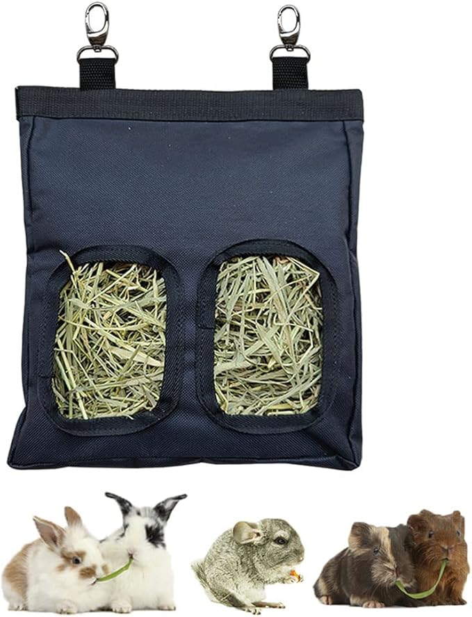 Guinea Pig Hay Feeder, Hanging Rabbit Hay Feeder Bag for Guinea Pigs Bunnies Chinchillas. Pure Black