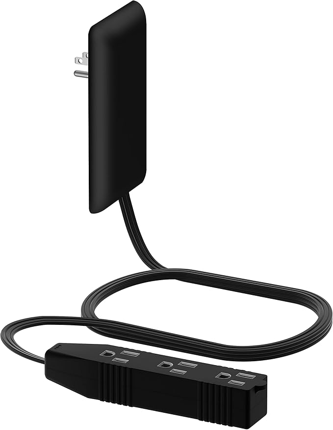 LIDER Flat-Face Outlet Extender with 3 Receptacles, Ultra-Thin Wall Plate Plug with Cord Extender and 3-Outlet Power Strip, 3ft Cord, LWE3-315-BK, ETL-Listed, Black