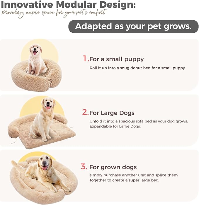 Dog Bed Large Sized Dog, Fluffy Dog Bed Couch Cover, Calming Large Dog Bed, Washable Dog Mat for Furniture Protector,Perfect for Small, Medium and Large Dogs and Cats ，Beige