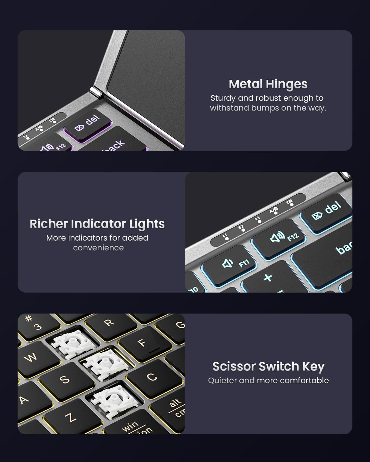 Samsers Full-Size Backlit Foldable Bluetooth Keyboard with Touchpad, Gray