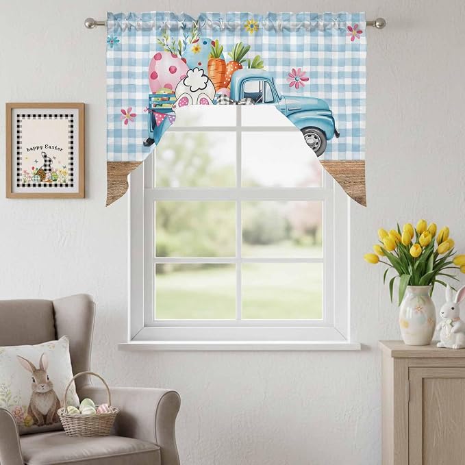 Swag Valance Curtains, Easter Truck