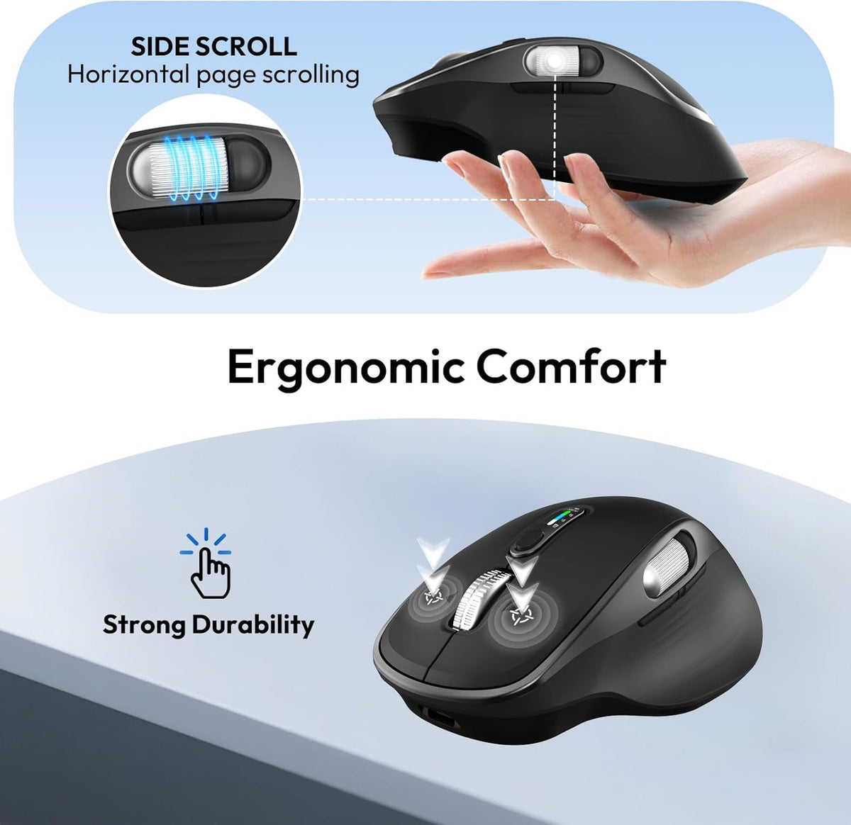 Wireless Bluetooth Rechargeable Mouse with 8 Programmable Buttons-Black