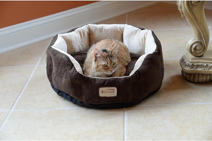 Maykoosh Pet Bed 20x20 Mocha Beige - Faux Velvet Waterproof Dog & Cat Bed