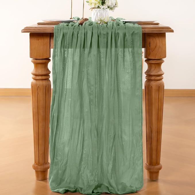 Sage Cheesecloth Table Runner 160 Inches 14 Ft Gauze Table Runner | Summer Boho