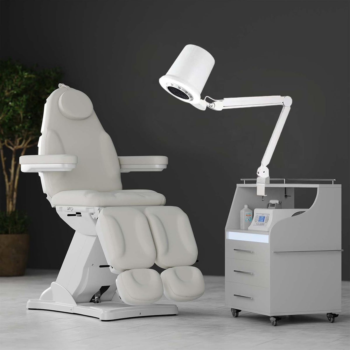 Professional Pedicure Nail Dust Collector, Overhead Nail Tech Manicure Vacuum Cleaner Extractor 80W wIth Desk Clamp Dimmable LED Desk Lamp for Nail Salon Acrylic Gel (3PCS Reusable Filters)