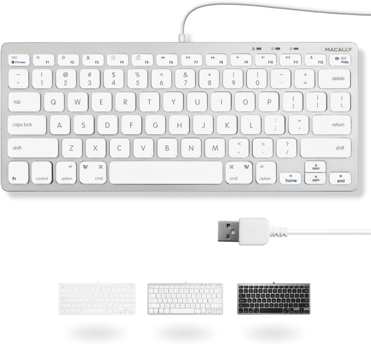 Macally Small Wired Keyboard for Mac and Windows - 78 Scissor Switch Keys Compatible Apple Keyboard - USB Mini Keyboard that Saves Space and Looks Great - Plug and Play Wired Mac Keyboard - Aluminum