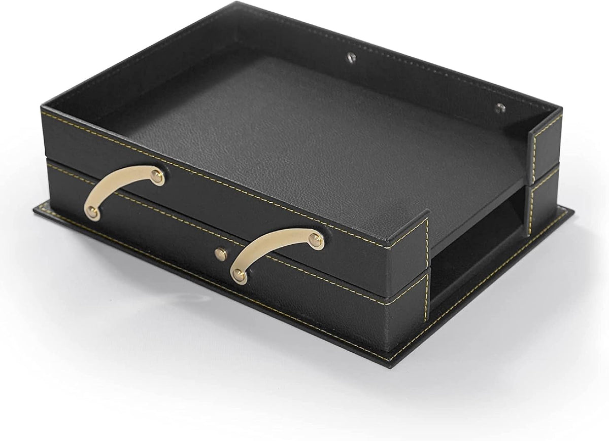 MOOGCO 12-Piece Leather Desk Set — Desk Pad 23.2" x 15.4", Double Document Tray, Pen Holder — Desk Organizer Set for Home Office & Executive Desk Accessories