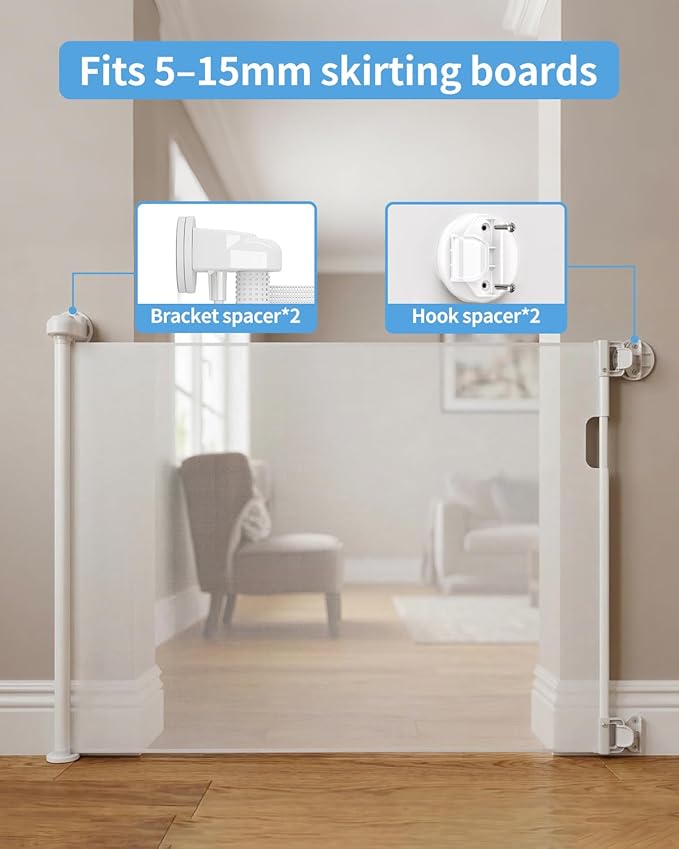 (2 Pack) Retractable Baby Gate for Doorways and Stairs, Mesh Safety Gate for Pet, Indoor & Outdoor Use, One-Hand Operation, Easy Installation, 33.6" Tall, Expands to 55" Wide（White,33.6"x55"