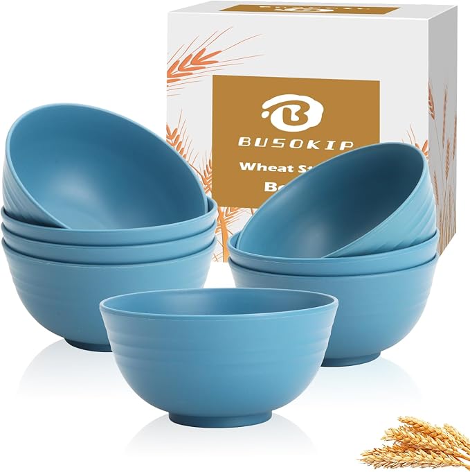 Bowls for Kitchen 8 PCS, Unbreakable Wheat Straw Bowl 26 OZ, Alternative to