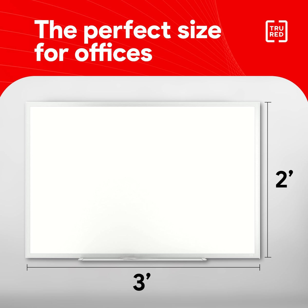 Staples TRU RED Melamine Whiteboard | Dry Erase Board for Wall, White Board with Gray Aluminum Frame, 3 ft x 2 ft