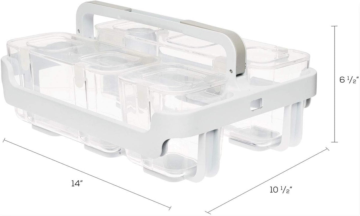deflecto Stackable Caddy Organizer with S, M and L Containers, Plastic, 10.5 x 14 x 6.5, White Caddy/Clear Containers