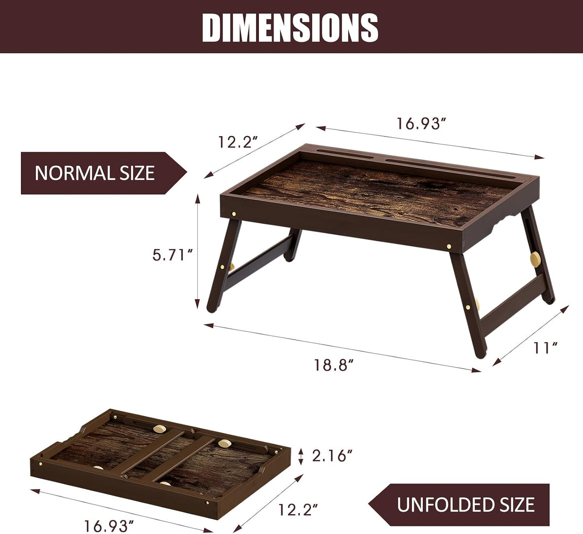 Adjustable Bamboo Bed Tray Tables with Device Stands, 2-Pack
