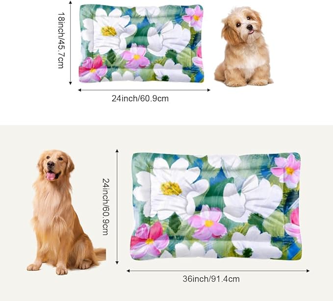 White Pink Floral Dog Beds& Furniture Washable Crate Mat Dog Crate Padding Medium Bed Washable Non-Slip Small Pad House Bed Mat Small Pillow for Indoor Outdoor 24X18 Inch