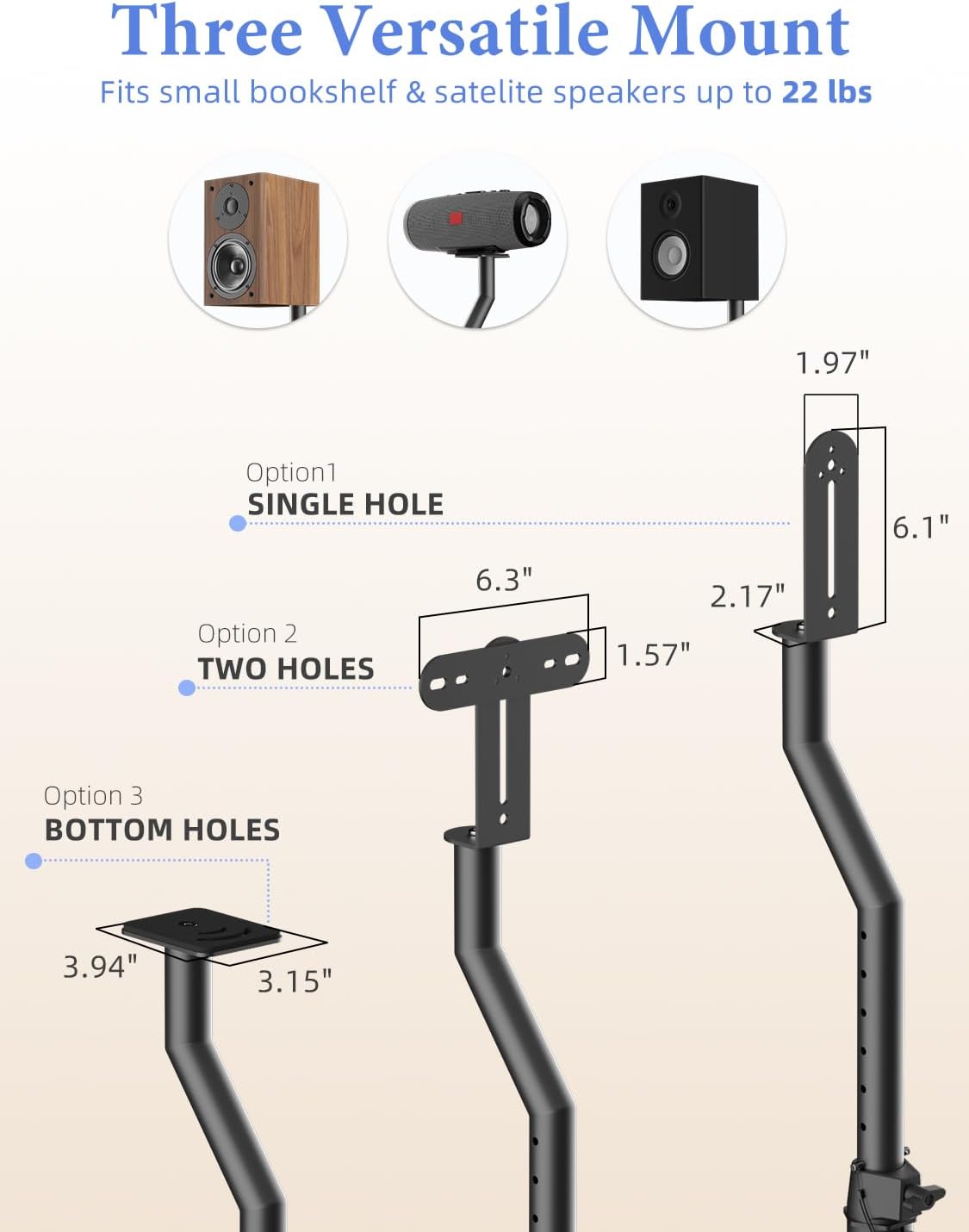 suptek Universal Speaker Stands Pair for Surround Sound - Floor Speaker Stand for Satellite & Bookshelf Speakers and Studio Monitors up to 22lbs, 26.38-32.3” Height Adjustment, 1 Pair Black, SFM003
