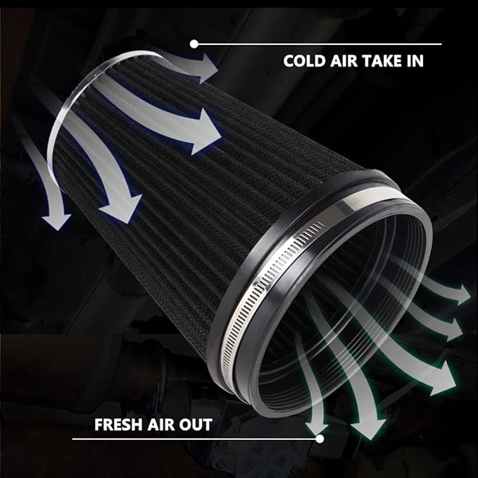6" Inlet Cold Air Intake Filter Cone Replacement Performance Washable Clamp-On
