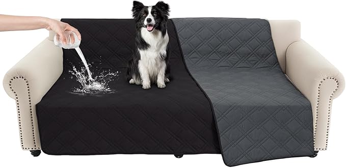 100% Waterproof Dog Couch Protector, Triple-Layer Waterproof Dog Bed Cover Pet Blanket Reversible 2-Tone Sofa Shield, Non-Slip Furniture Guard for Pets(68×82 Inch, Black+Blackish Gray)
