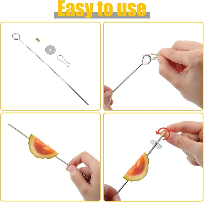 2PCS Bird Cage Food Holder with Hook, Parrot Fruit Vegetable Skewer, Stainless Steel Bird Feeder for Cages, Hanging Foraging Toy, Birds Cage Feeder Foraging Toy for Macaw Parakeet Parrot Budgie