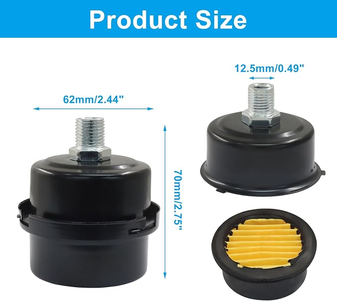 2 Pcs Air Compressor Silencer, 1/4" Thread Air Compressor Intake Filter 12.5mm