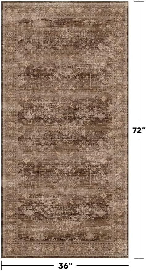 Brown Boho Washable 3x6 Entryway Runner Rug, Indoor Hallway Kitchen Floor Rug