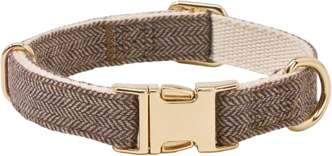 Soft Cotton Hemp Dog Collar with Metal Buckle Adjustable Tweed Dog Collars for Small Medium Large Dogs(Coffee,Small)
