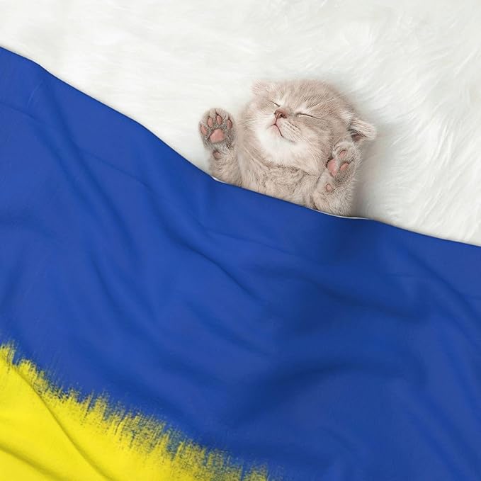 Reversible Plush Throw for Dogs and Cats, Abstract Artistic Ukrainian Flag, Double Sided Blanket with Nubby Dot Side and Sleek Side Ideal for Cuddling Nesting Security
