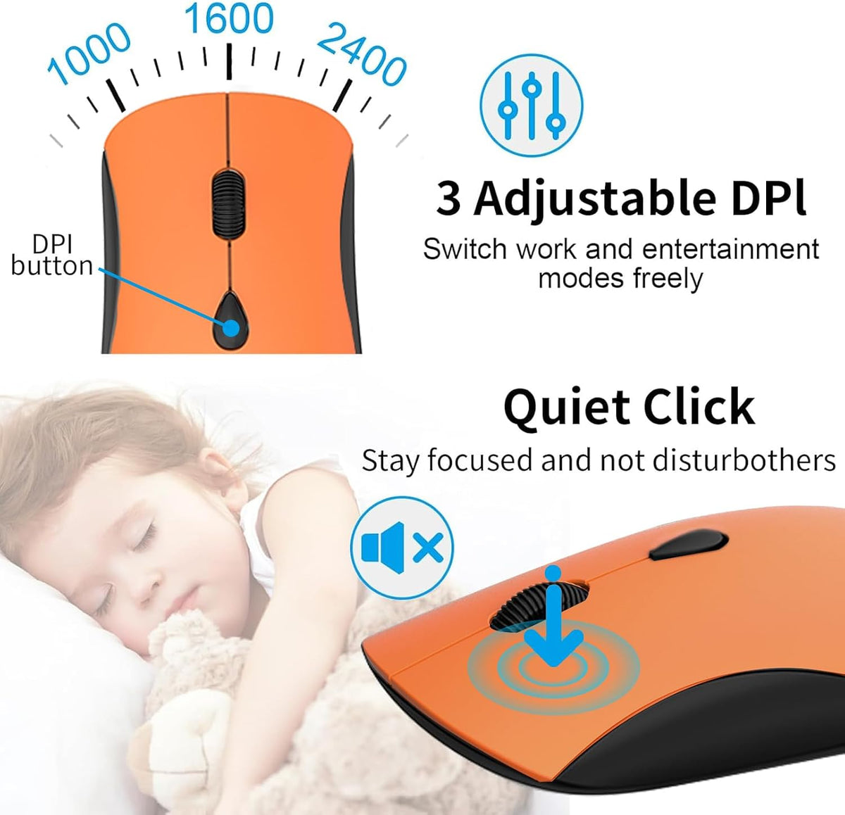 Slim Silent Full Size Wireless Keyboard Mouse Combo Orange