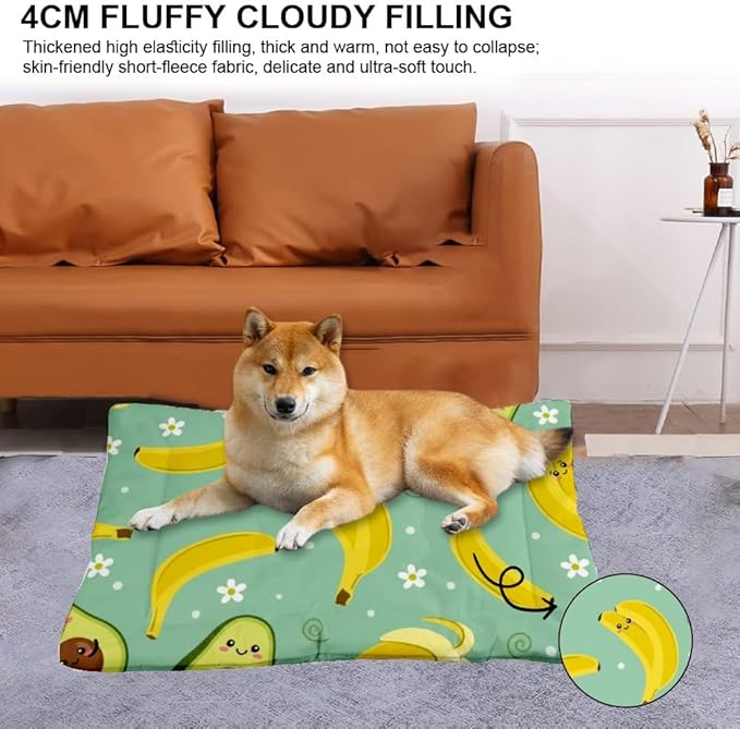 Banana Yellow Avocado Green Dog Bed Furniture Travel Dog Bed Mat Kennel Pad for Crate Washable Non-Slip Puppy for Crate Medium Size Beds Outdoor Washable Mat Cushion Pet Indoor Outdoor 24X18 Inch