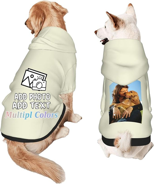 Custom Dog Hoodie Add Your Design Soft & Warm Personalized Photo Text Logo Name Dog Clothes for Puppy Sweatshirt Hooded for Small Medium Large Dogs Girl/Boy Cats LightYellow